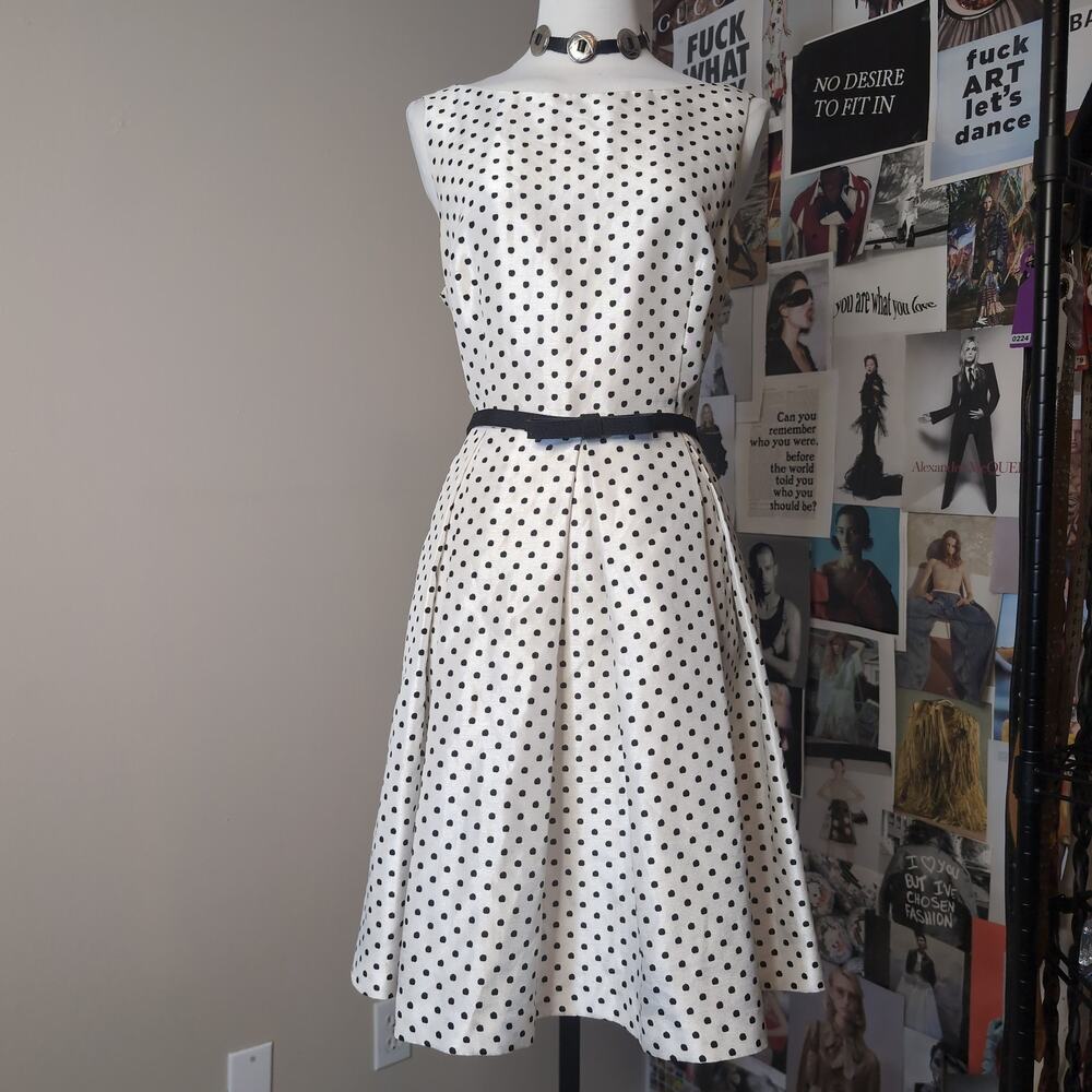 Polka Dot Sleeveless A-Line Dress with Belt